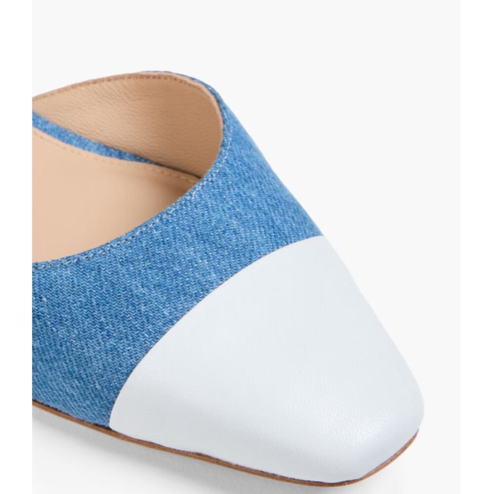 VERONICA BEARD Cecile leather-trimmed denim slingback flats Sandals 7 NIB 350 - Picture 6 of 15